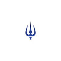 a blue logo with a trident on it